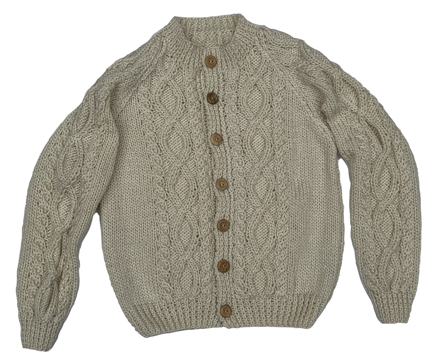 Child's Round Neck Cardigan - Soft Aran, Cream Colour (3-4 Years)