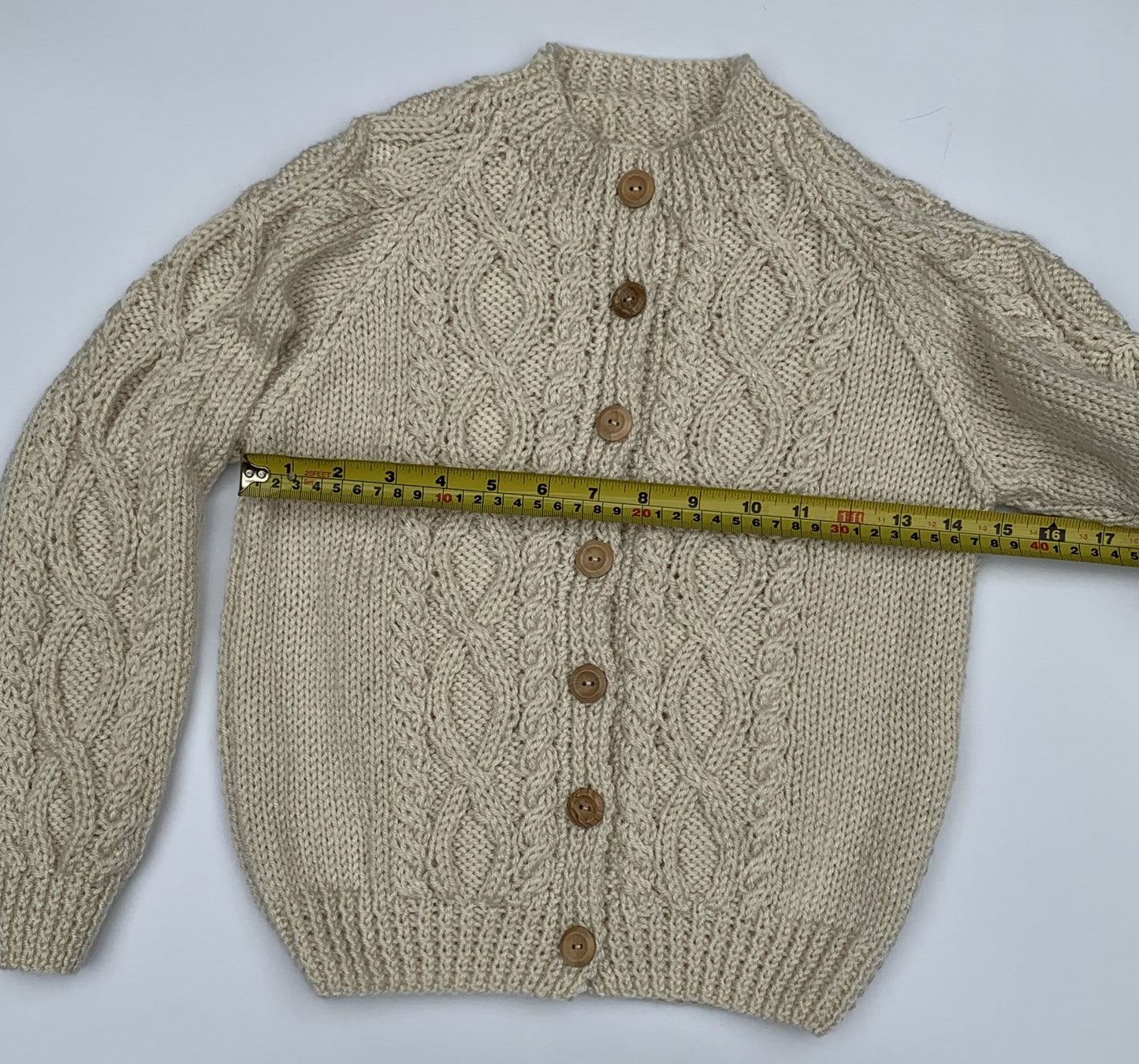 Child's Round Neck Cardigan - Soft Aran, Cream Colour (3-4 Years)