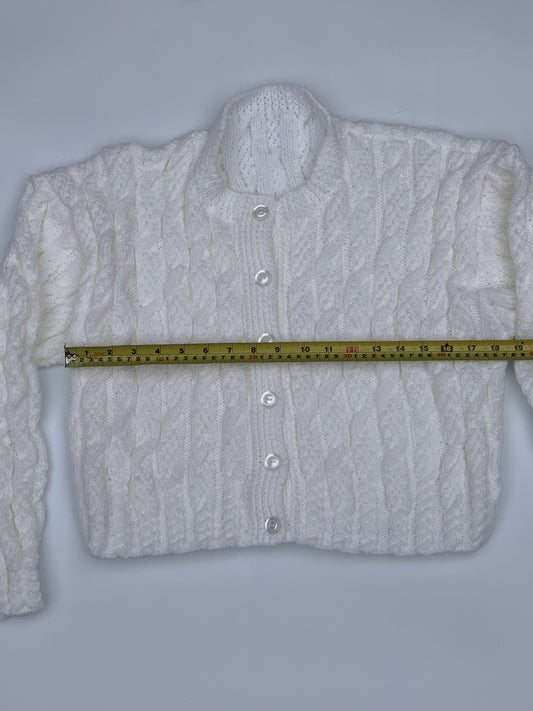 Ladies Short Length Cable Cardigan - White (Size: 40-42")