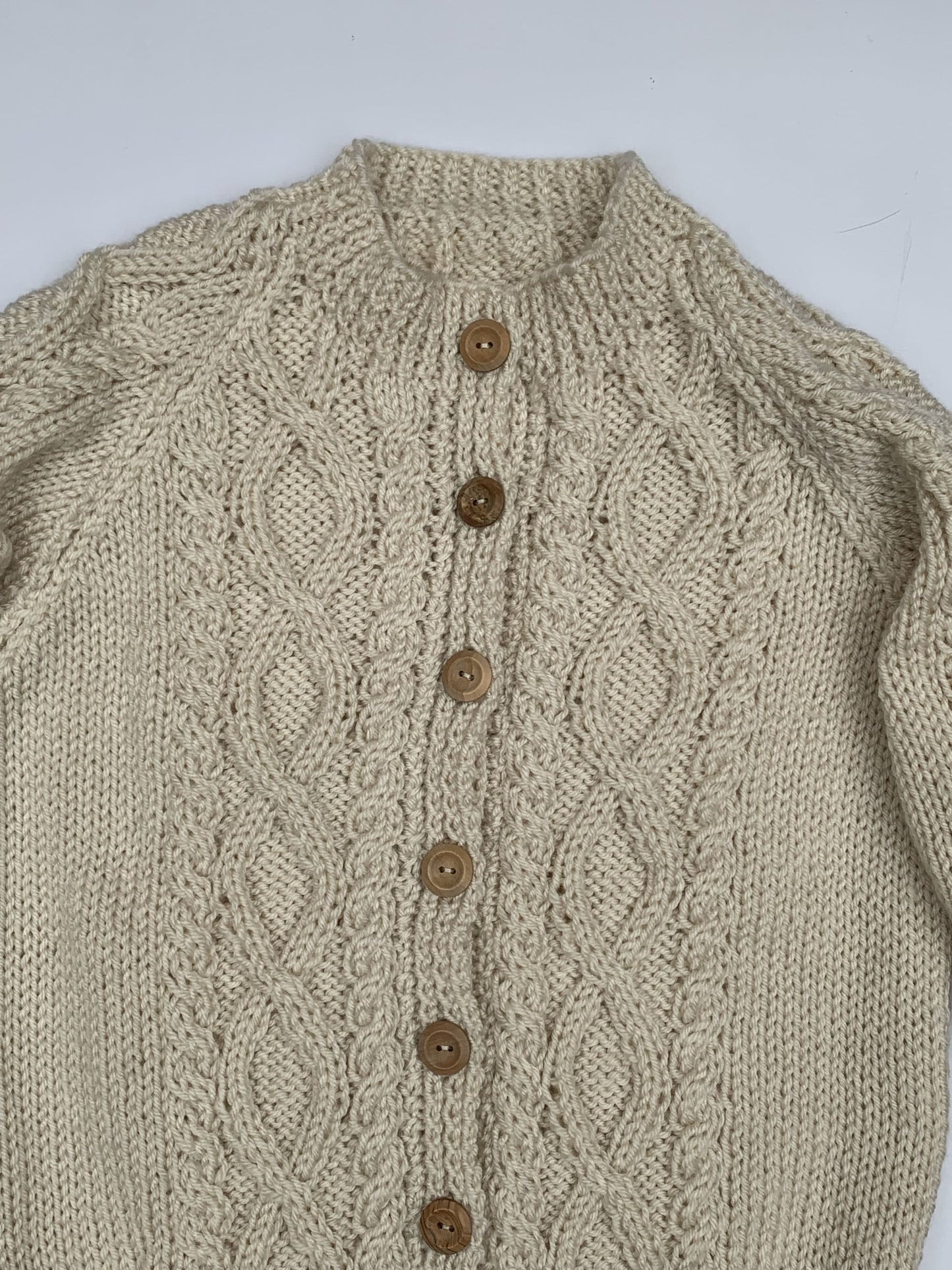 Child's Round Neck Cardigan - Soft Aran, Cream Colour (3-4 Years)