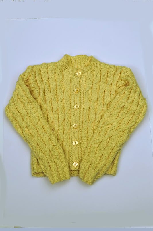 Ladies Short Length Cable Cardigan UK 12 - Primrose (Yellow)