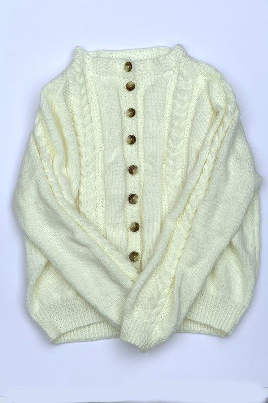 Ladies Round Neck Cardigan (Cable & Moss St Panel) UK 16 - Cream