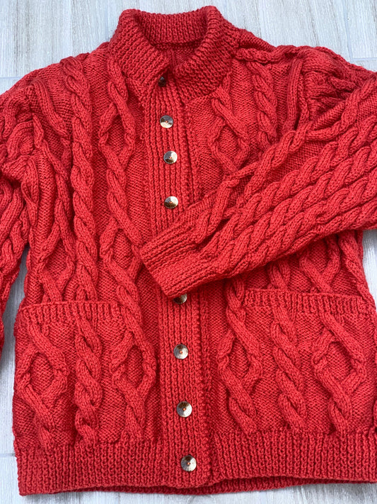 Round Neck Cardigan with Pockets - Ladies Version (Rust Aran) (UK XL)