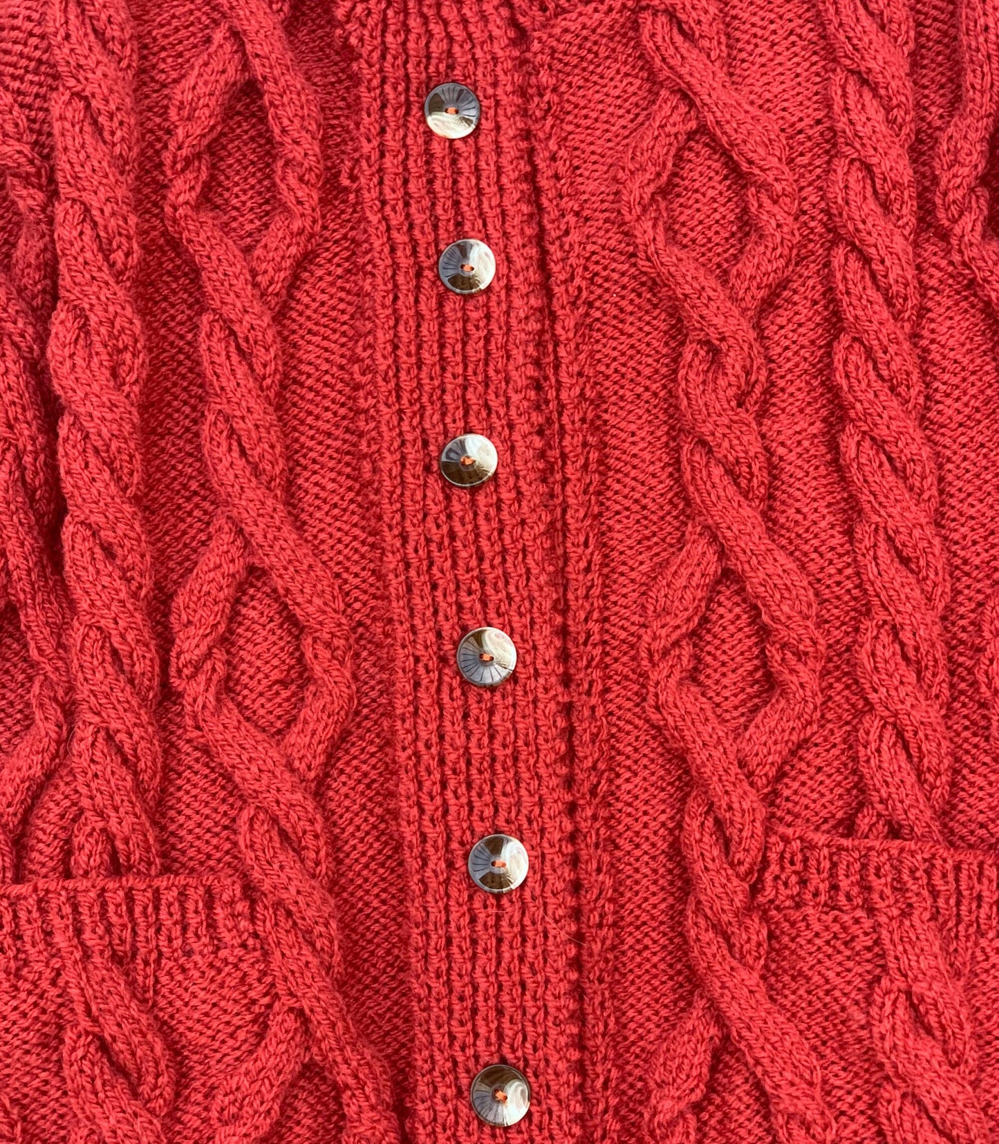 Round Neck Cardigan with Pockets - Ladies Version (Rust Aran) (UK XL)