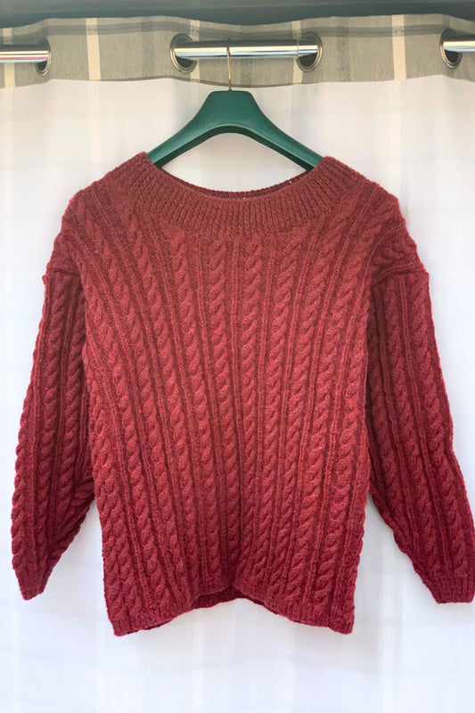 New Ladies Cable Ribbed Sweater (UK12) in Tayberry