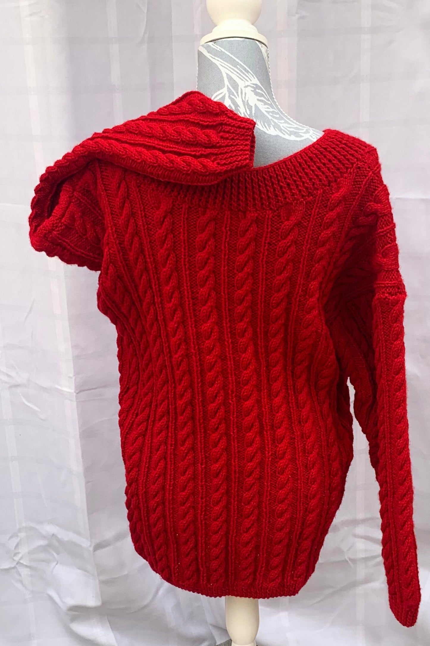 Ladies Cable & Rib Sweater, Deep Red, Chest 3638 UK 14