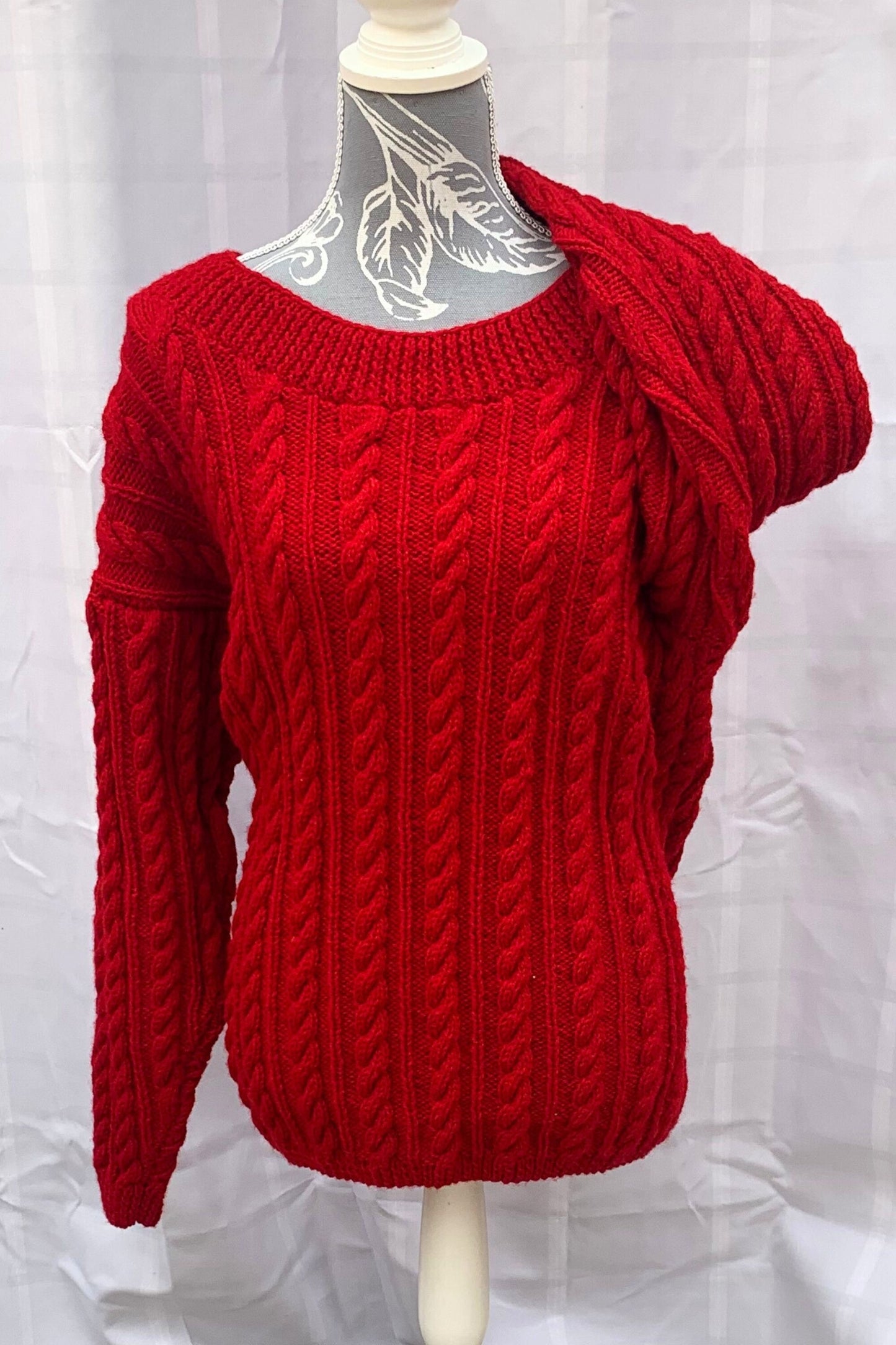 Ladies Cable & Rib Sweater, Deep Red, Chest 3638 UK 14