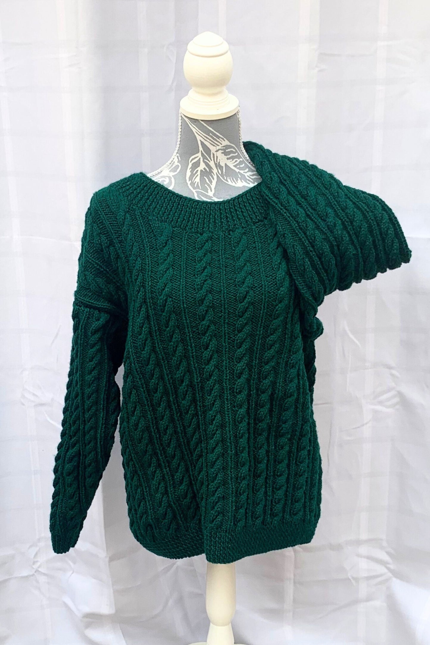 Ladies Cable Rib Sweater - Bottle Green,