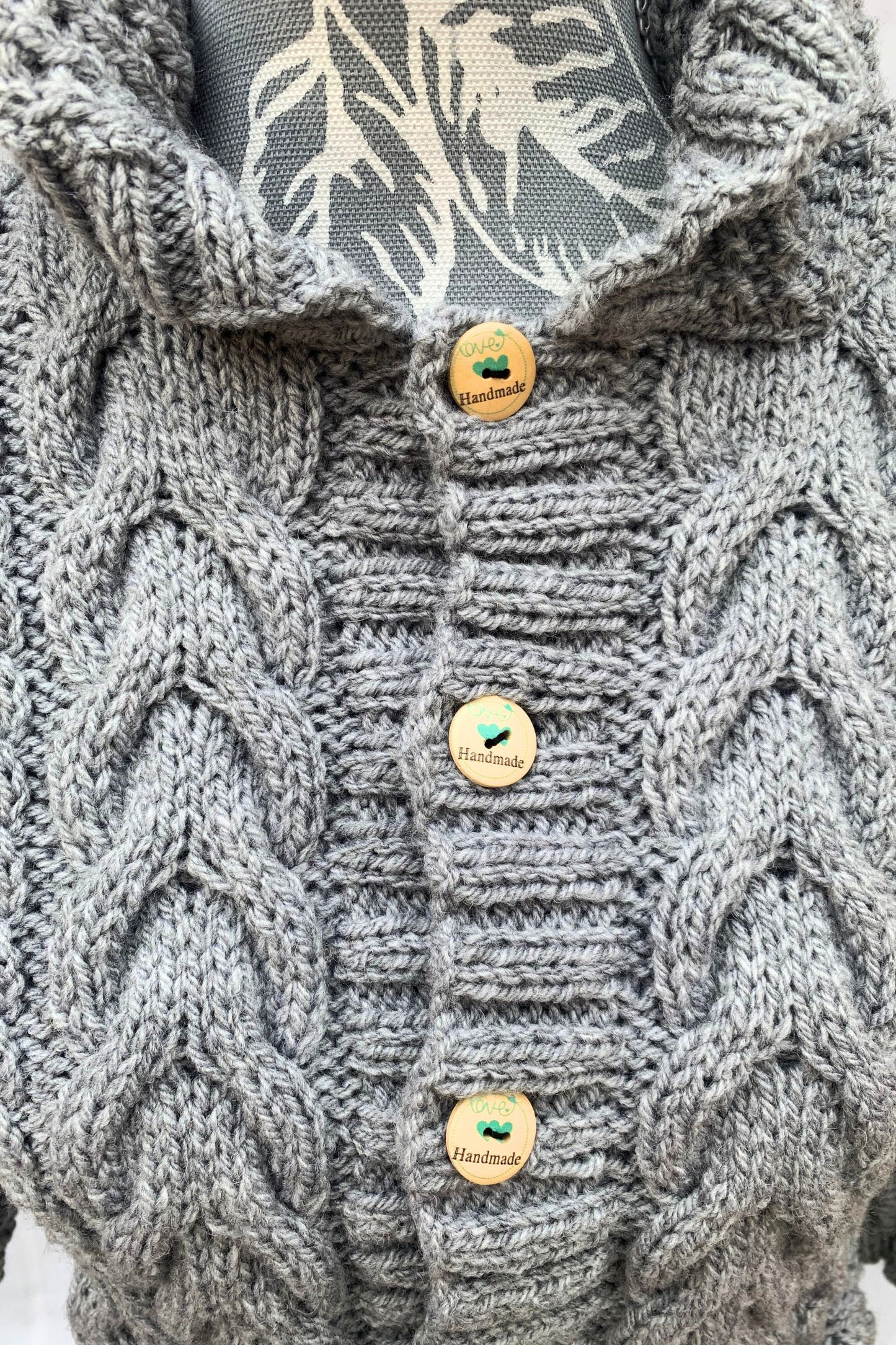 Child's Hooded Jacket - Celtic Grey Aran (Approx 7 Years)