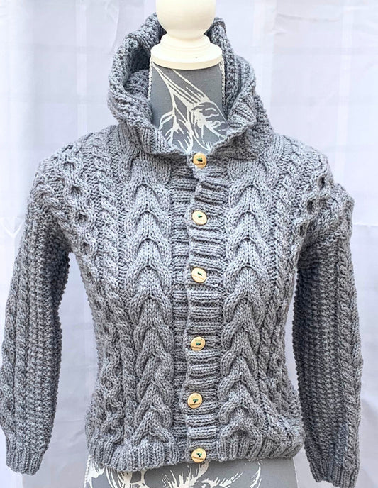 Child's Hooded Jacket - Celtic Grey Aran (Approx 7 Years)