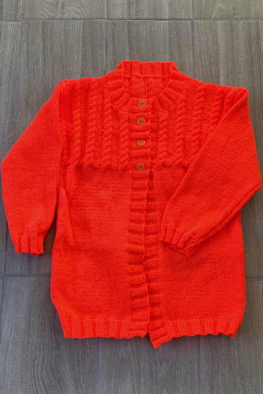 Girl's Longline Cardigan - Bright Orange (7-8 Years)