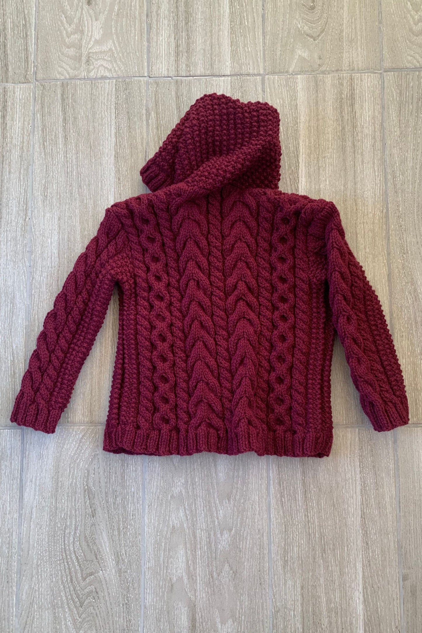 Child's Aran Hooded Cardigan - Burgundy