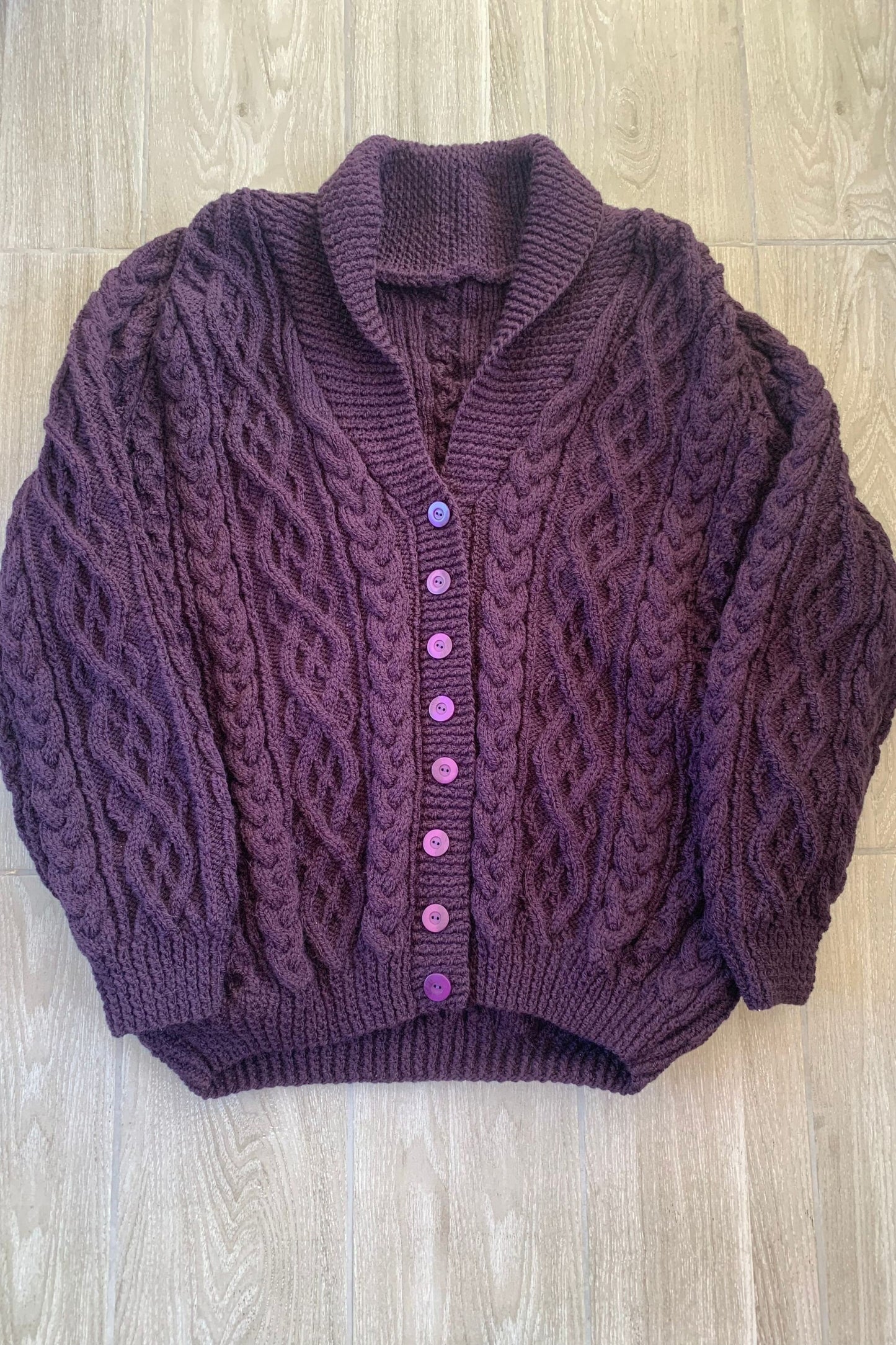 Ladies Shawl Collar Cardigan - Deep Purple, UK 18/20