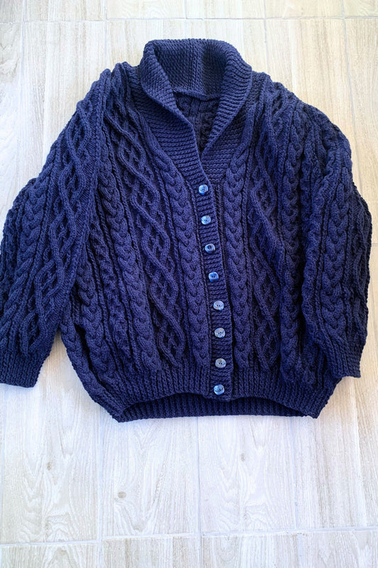 Ladies Shawl Collar Cardigan 16-18 Aran - Navy