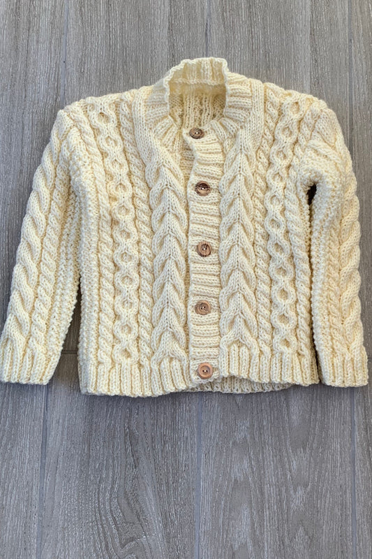 Child’s Round Neck Aran Cardigan - Natural (4 Years Approx)