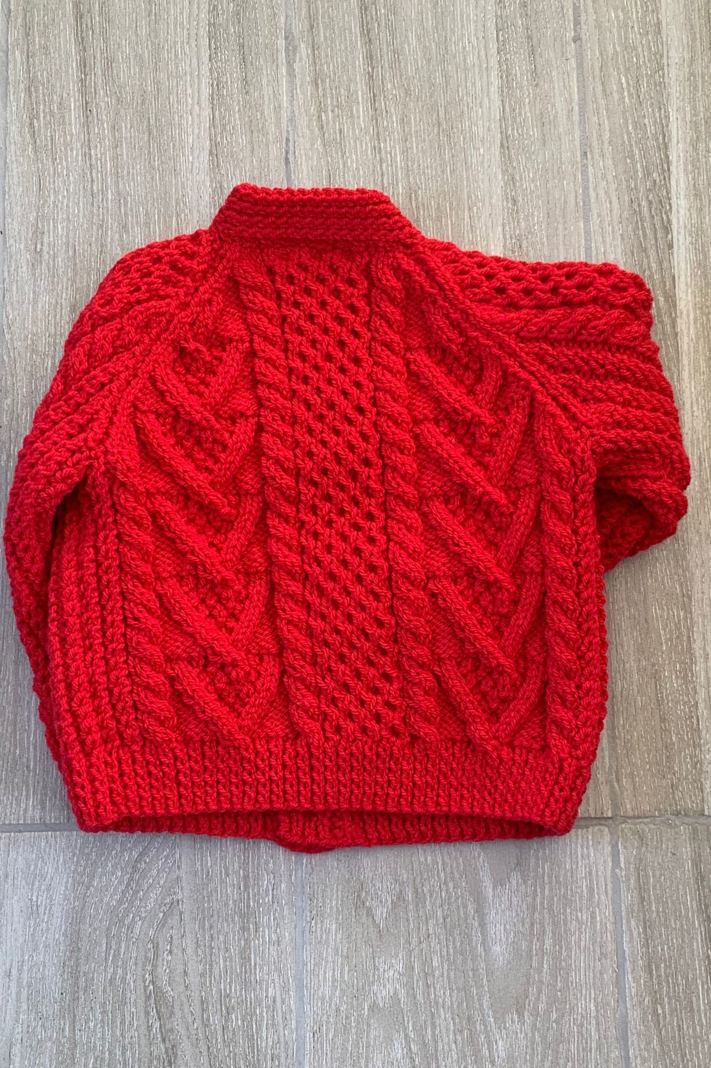 Child’s V Neck Aran Cardigan - Cherry Red (Approx 4 Years)