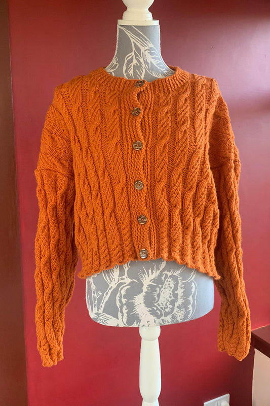 Ladies Short Length Cable Cardigan - Auburn (UK 16)