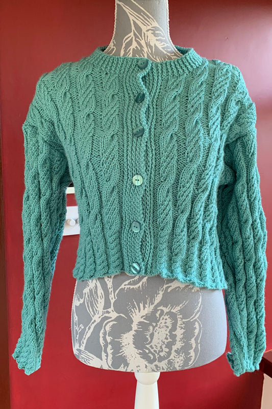 Ladies Short Length Cable Cardigan - Lagoon Blue (UK 12)