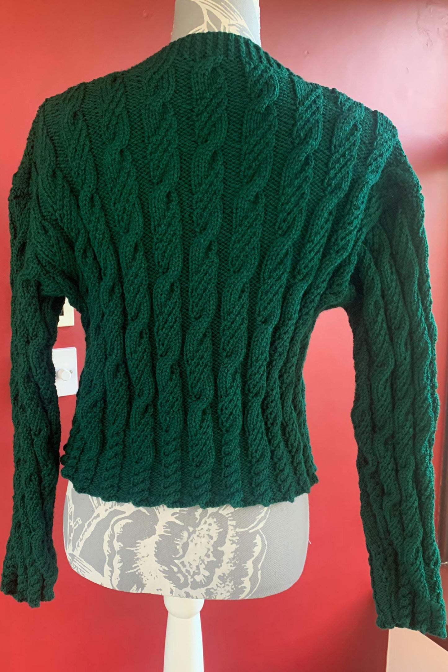 Ladies Short Length Cable Cardigan - Bottle Green (UK 12)