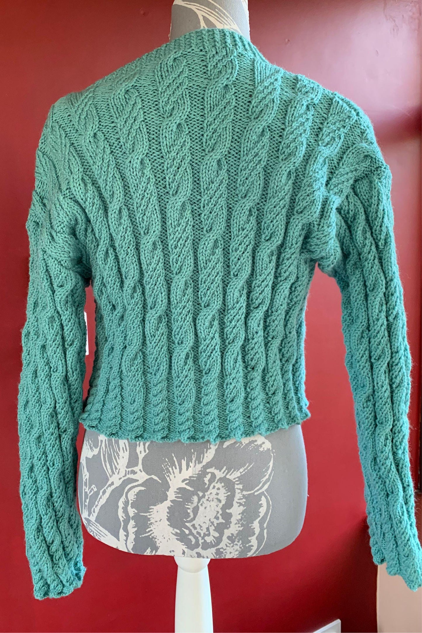 Ladies Short Length Cable Cardigan - Lagoon Blue (UK 12)