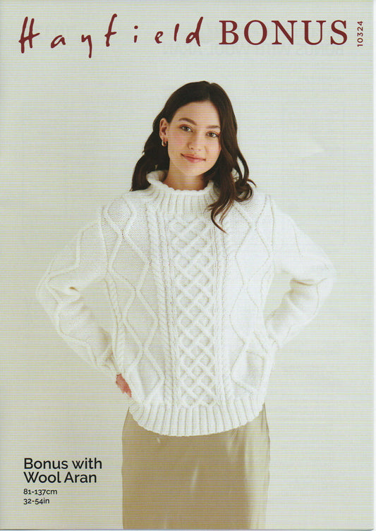 Hayfield Bonus with Wool Aran 10324 Knitting Pattern