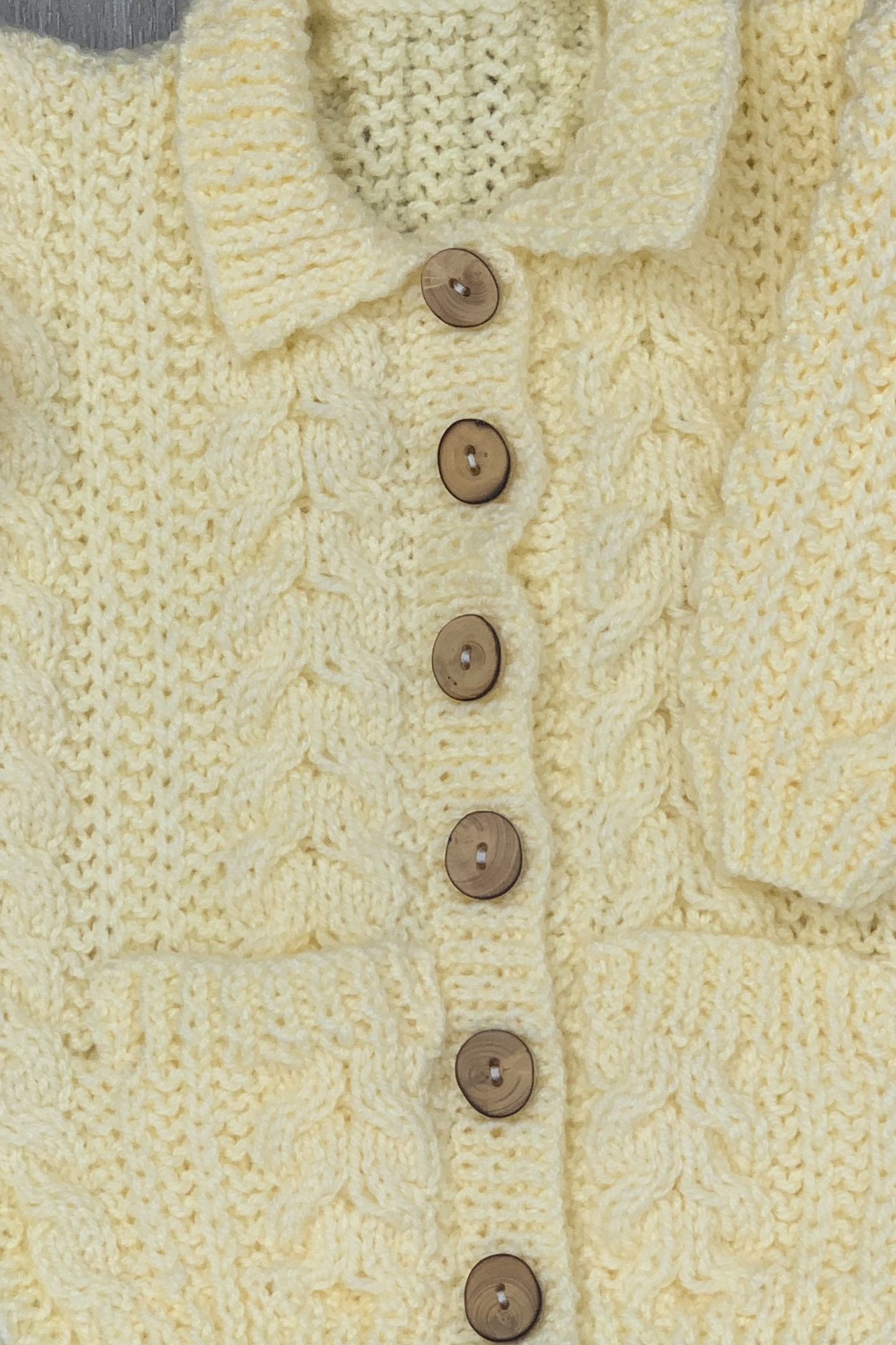 Child's Aran Jacket with Collar and Pockets - Lemon (6-12 months)