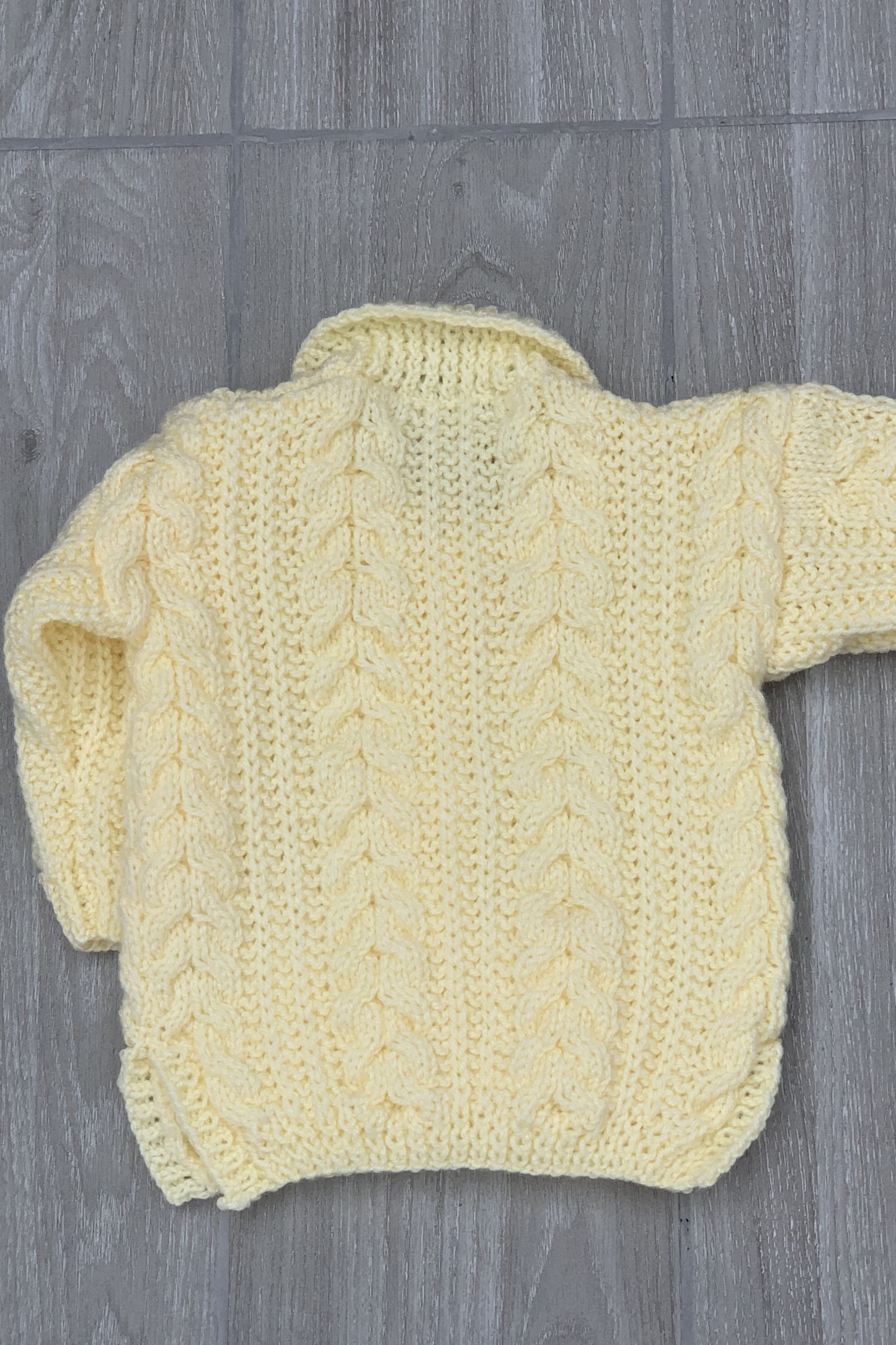 Child's Aran Jacket with Collar and Pockets - Lemon (6-12 months)