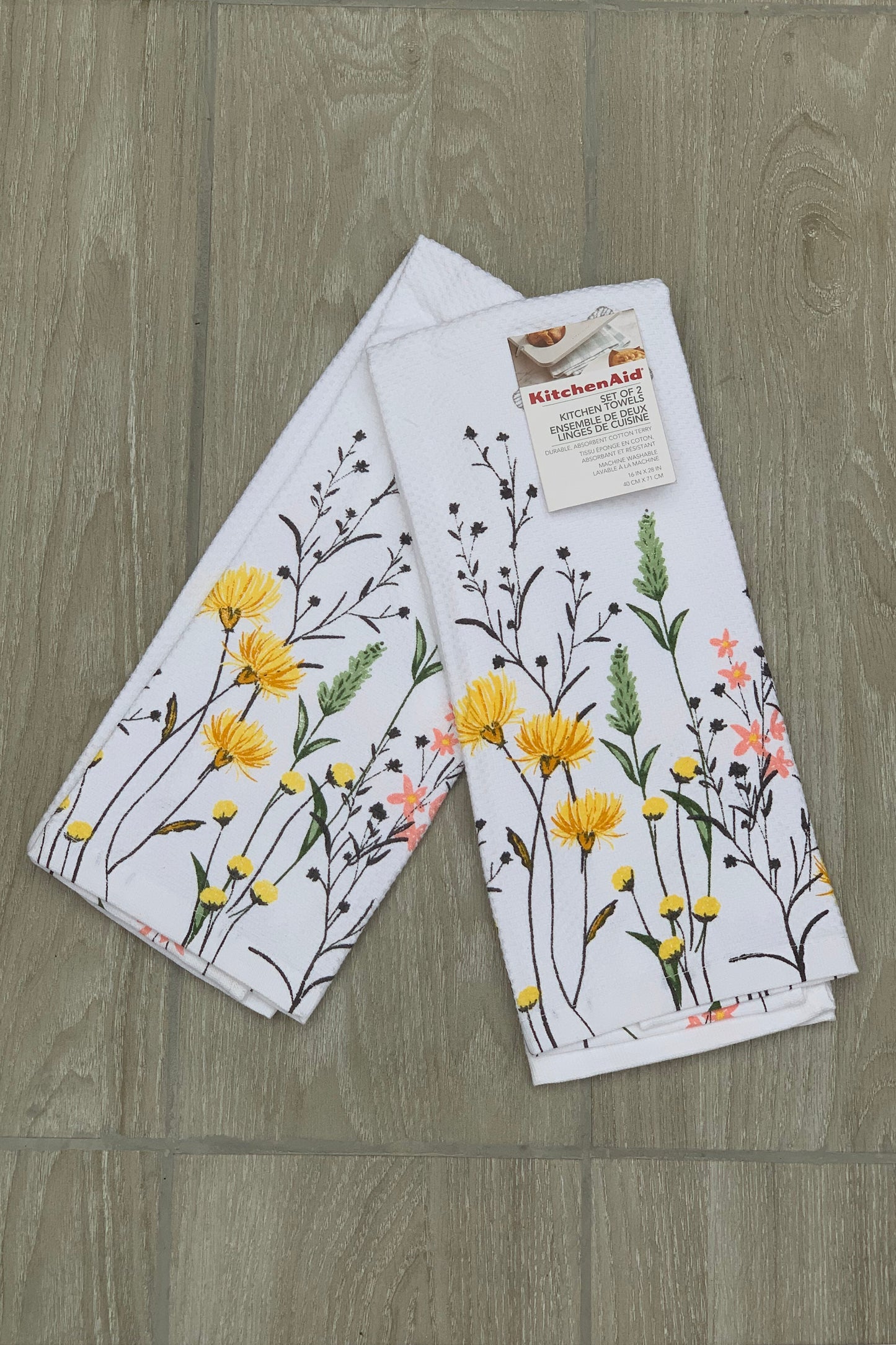 New KitchenAid Tea-Towels x2 Springtime Yellow Flowers