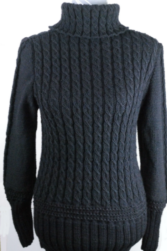 Ladies Merino Extra-fine Wool High Neck Sweater - Black