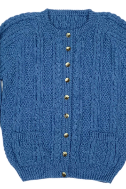 Ladies Round Neck Cable Cardigan with Pockets - Denim (Blue) (UK Size 14)