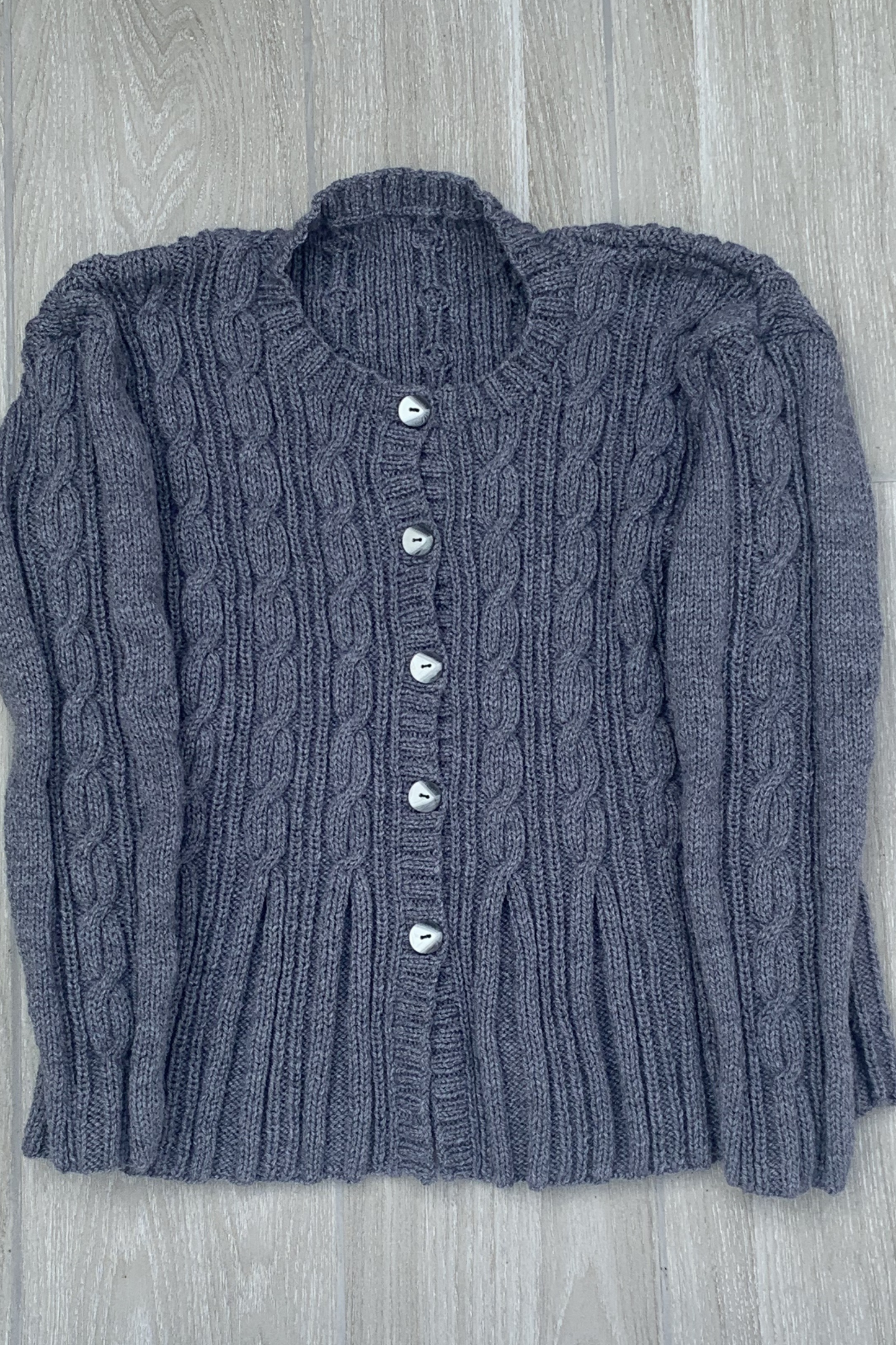 Ladies Round Neck Cardigan - Grey (UK 12 32"/34" chest)