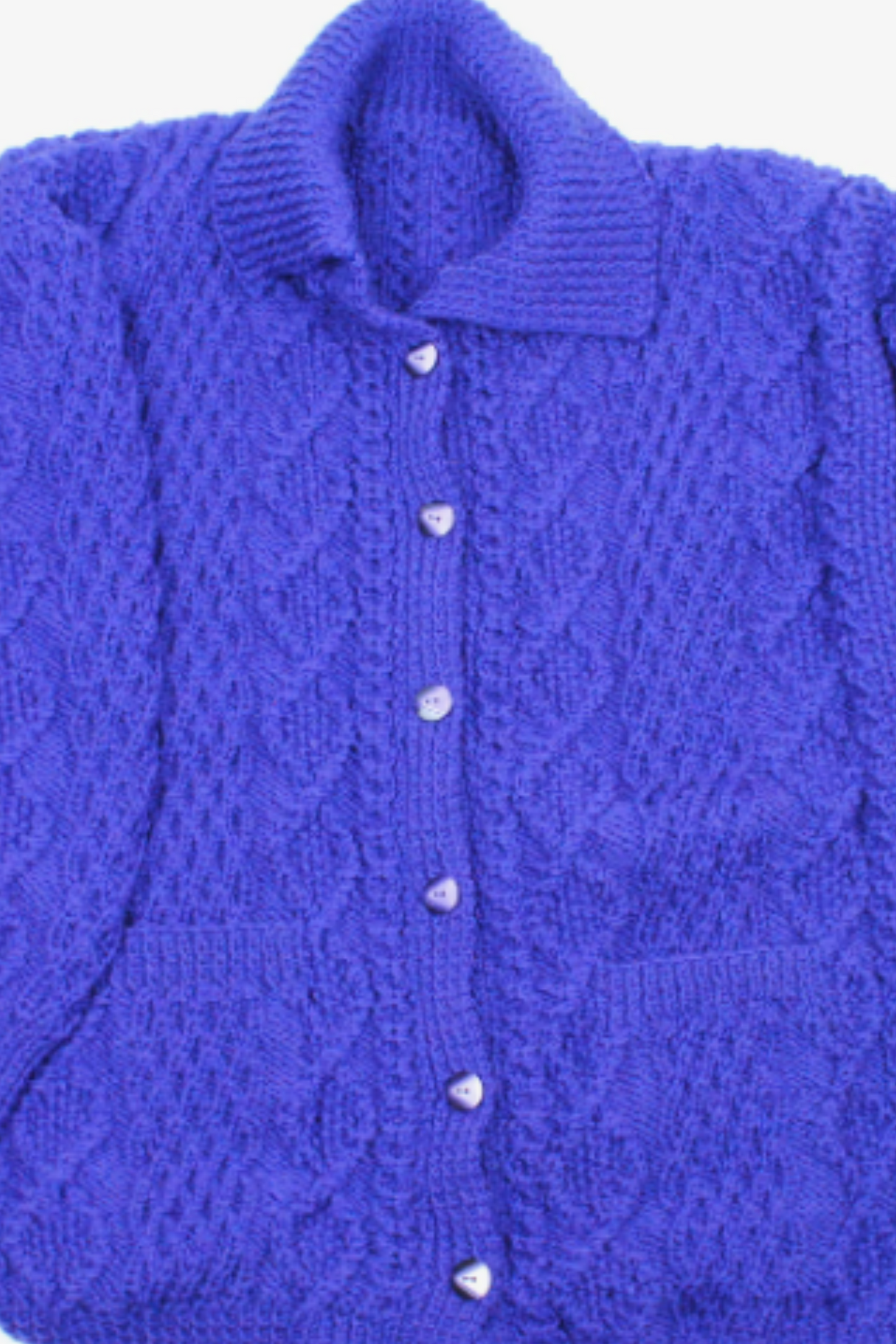 Merino Wool Ladies Aran Jacket with Collar & Pockets - Purple