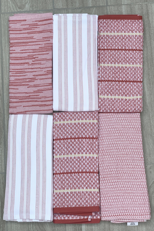 New KitchenAid Tea-Towels x6 100% Cotton Shades of Red & Pink